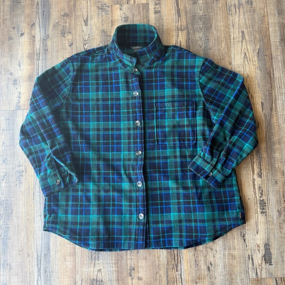 Eddie Bauer Microfleece Women's Shirt Size 2XL Blue Green Plaid Cozy Winter